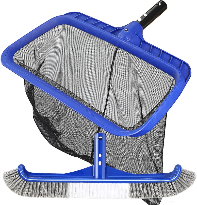 Unipool Pool Brush Head & Fine Mesh Pool Skimmer Kit，17" Pool Brushes for Cleaning Pool Wall， Reinforced Frame Pool Net Leaf Skimmer Cleaning Tool with Deep Fine Nylon Mesh Net Bag for Fast Cleaning - Image 1